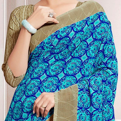 Mesmerising Sky Blue Colored Casual Printed Georgette Saree