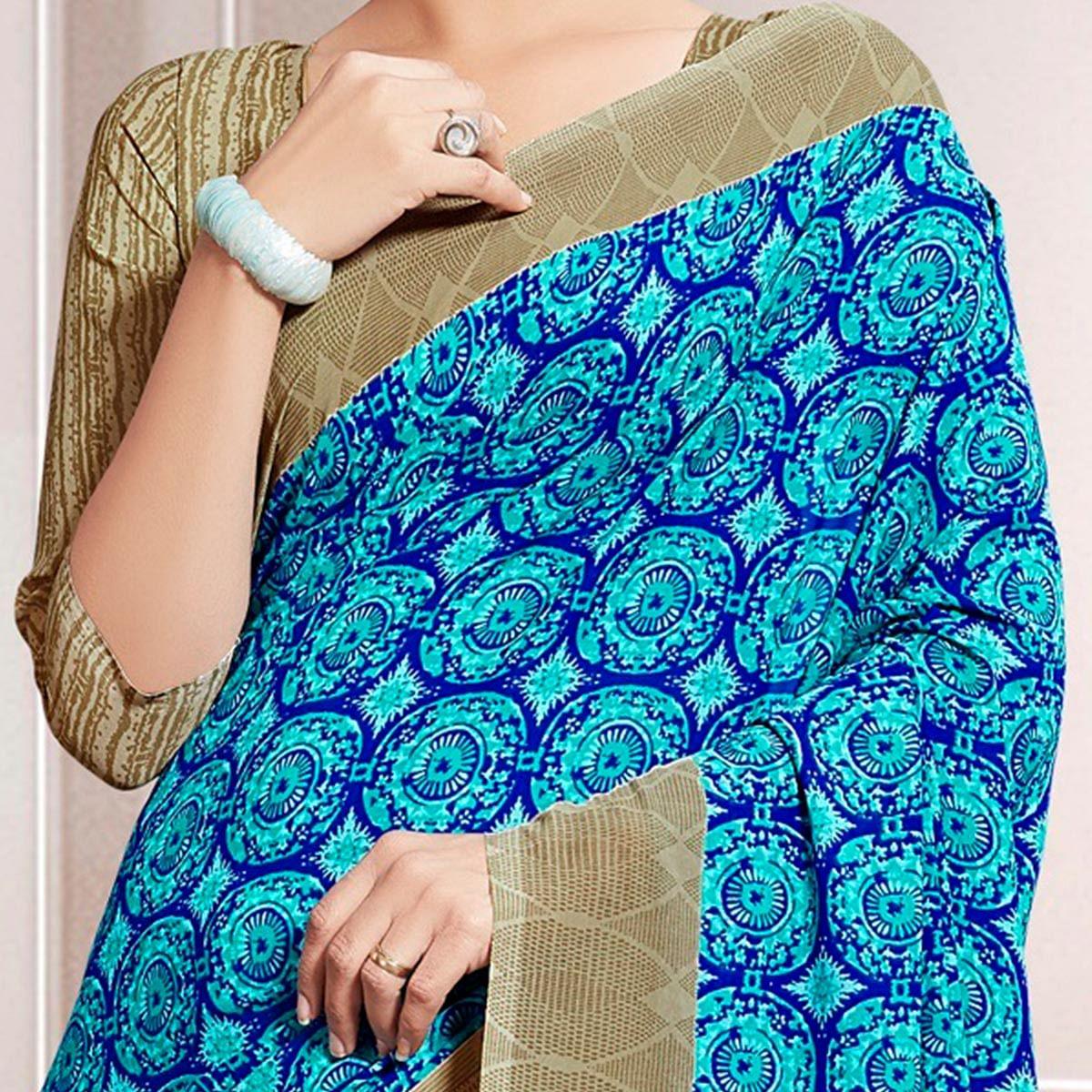 Mesmerising Sky Blue Colored Casual Printed Georgette Saree