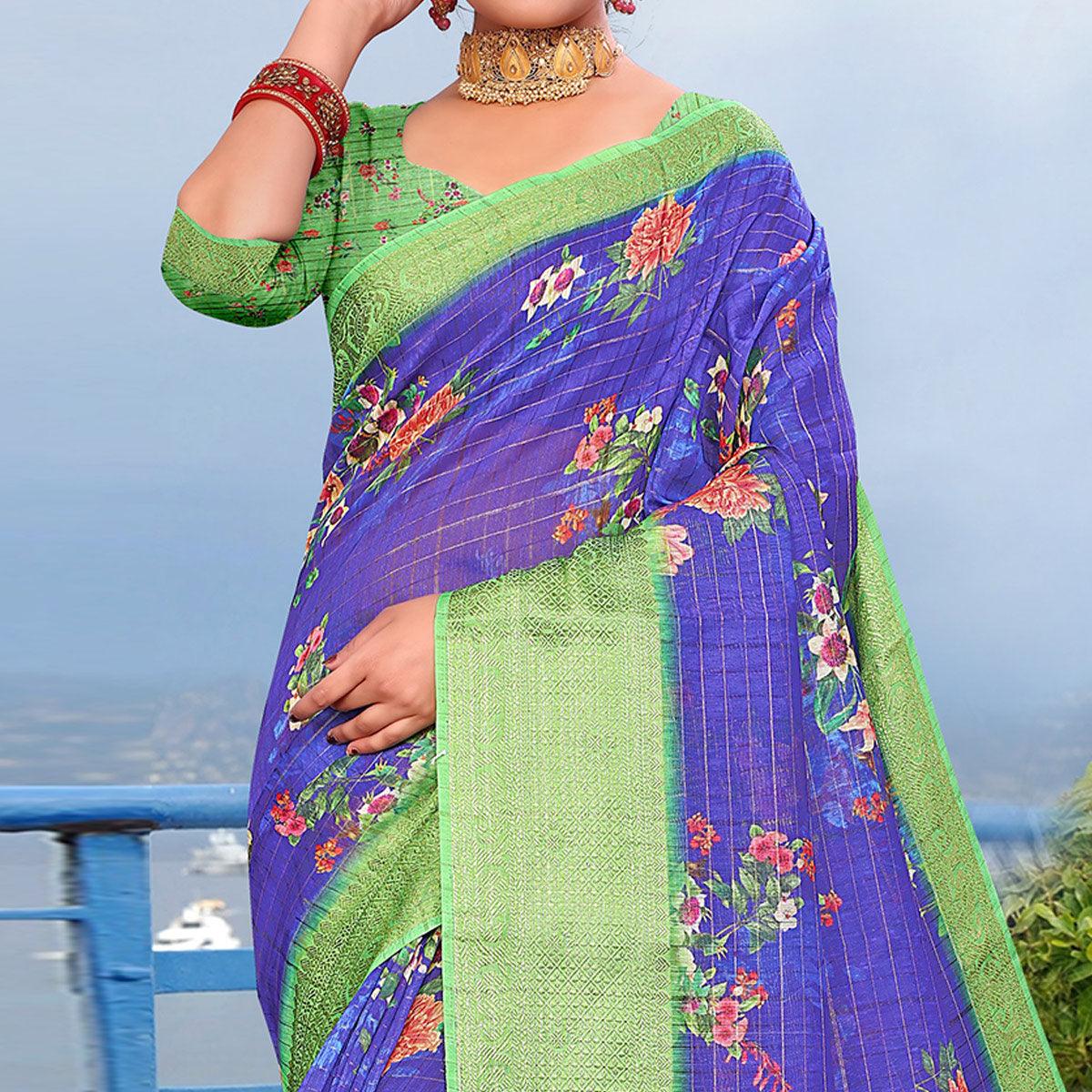 Mesmerising Violet Colored Festive Wear Digital Printed Linen Saree