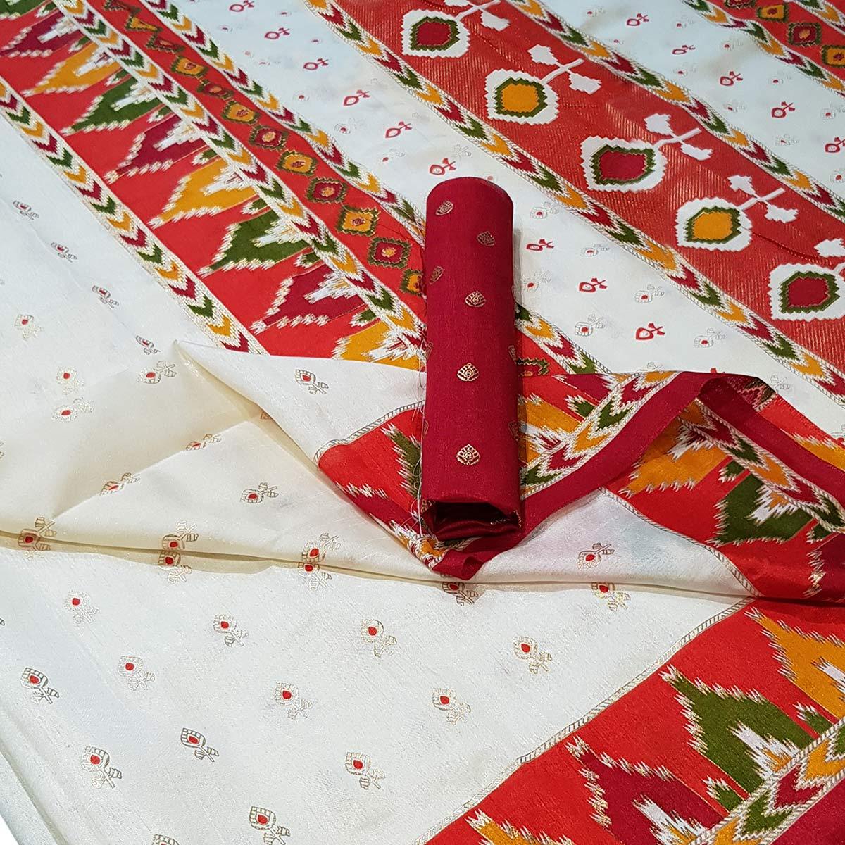 Mesmerising White Colored Festive Wear Foil Printed Silk Saree