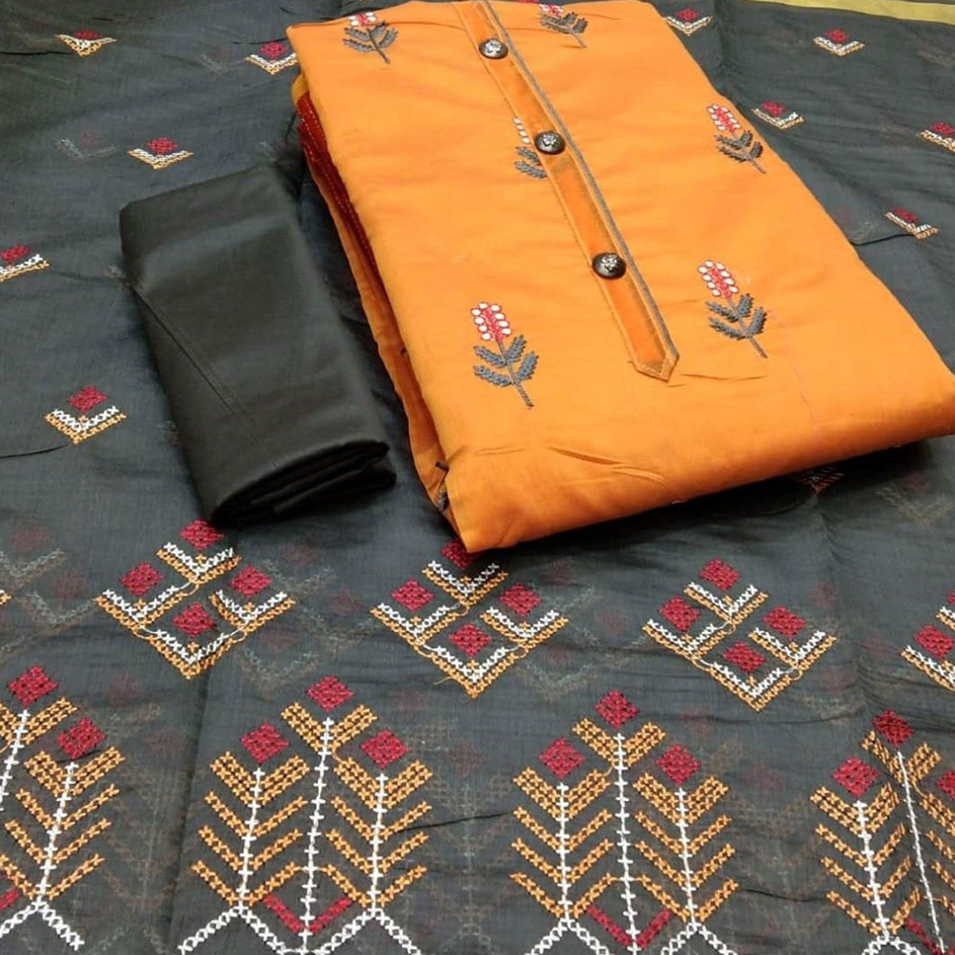 Mesmerising Yellow Colored Casual Wear Embroidered Modal Chanderi Dress Material