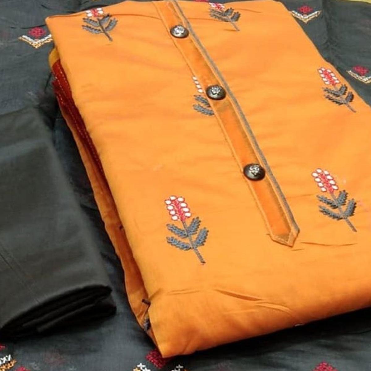 Mesmerising Yellow Colored Casual Wear Embroidered Modal Chanderi Dress Material