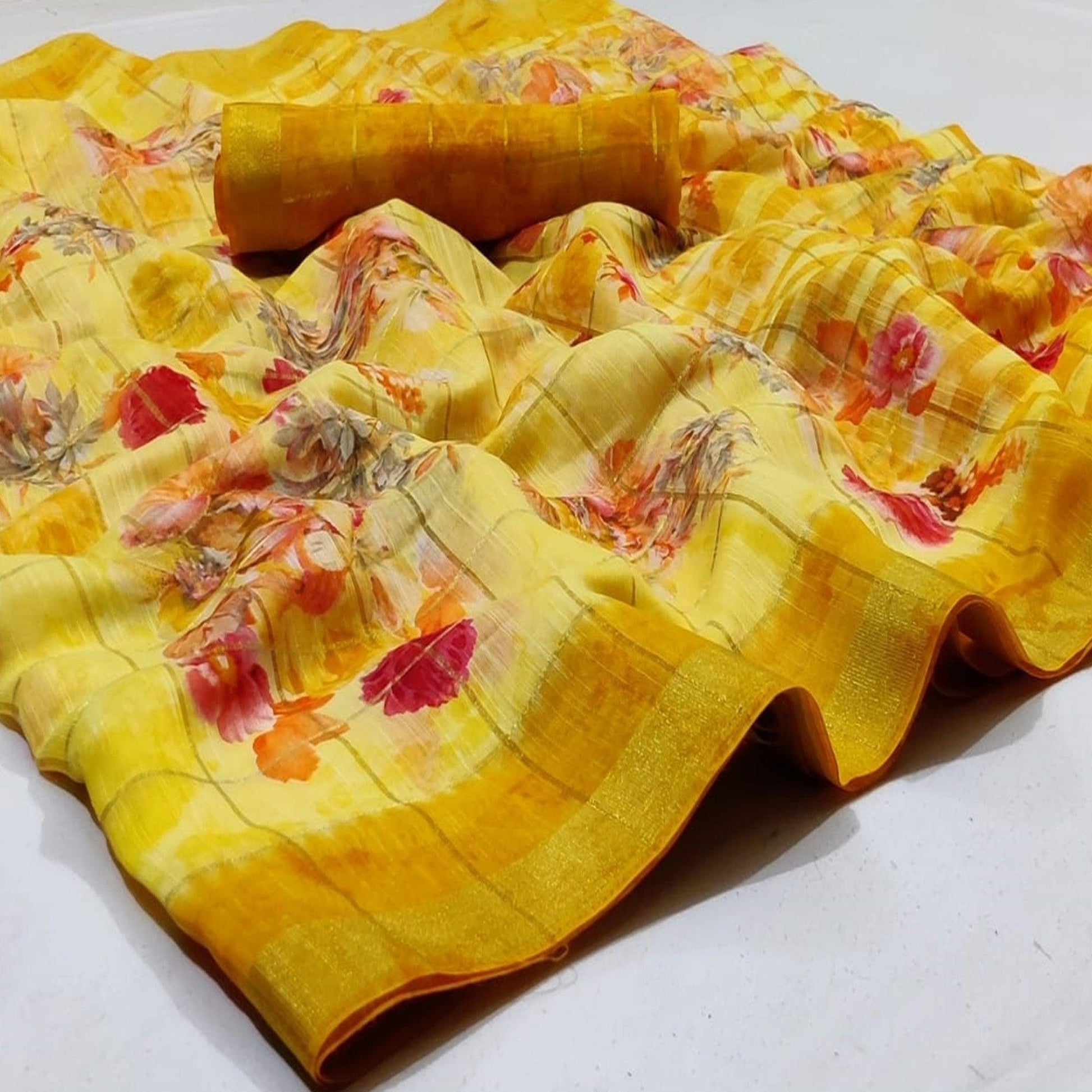 Mesmerising Yellow Colored Casual Wear Fancy Printed Cotton Saree