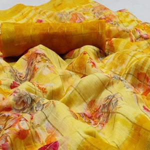 Mesmerising Yellow Colored Casual Wear Fancy Printed Cotton Saree