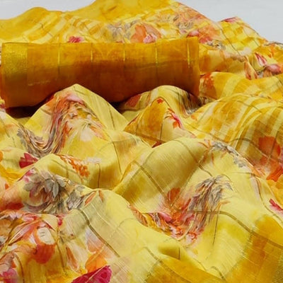 Mesmerising Yellow Colored Casual Wear Fancy Printed Cotton Saree