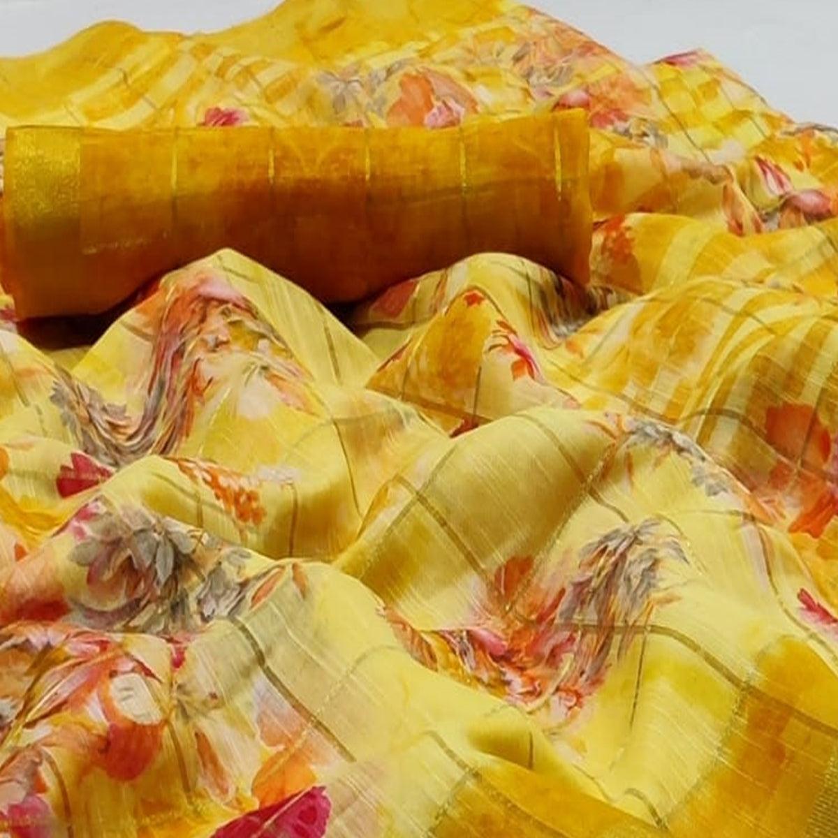 Mesmerising Yellow Colored Casual Wear Fancy Printed Cotton Saree