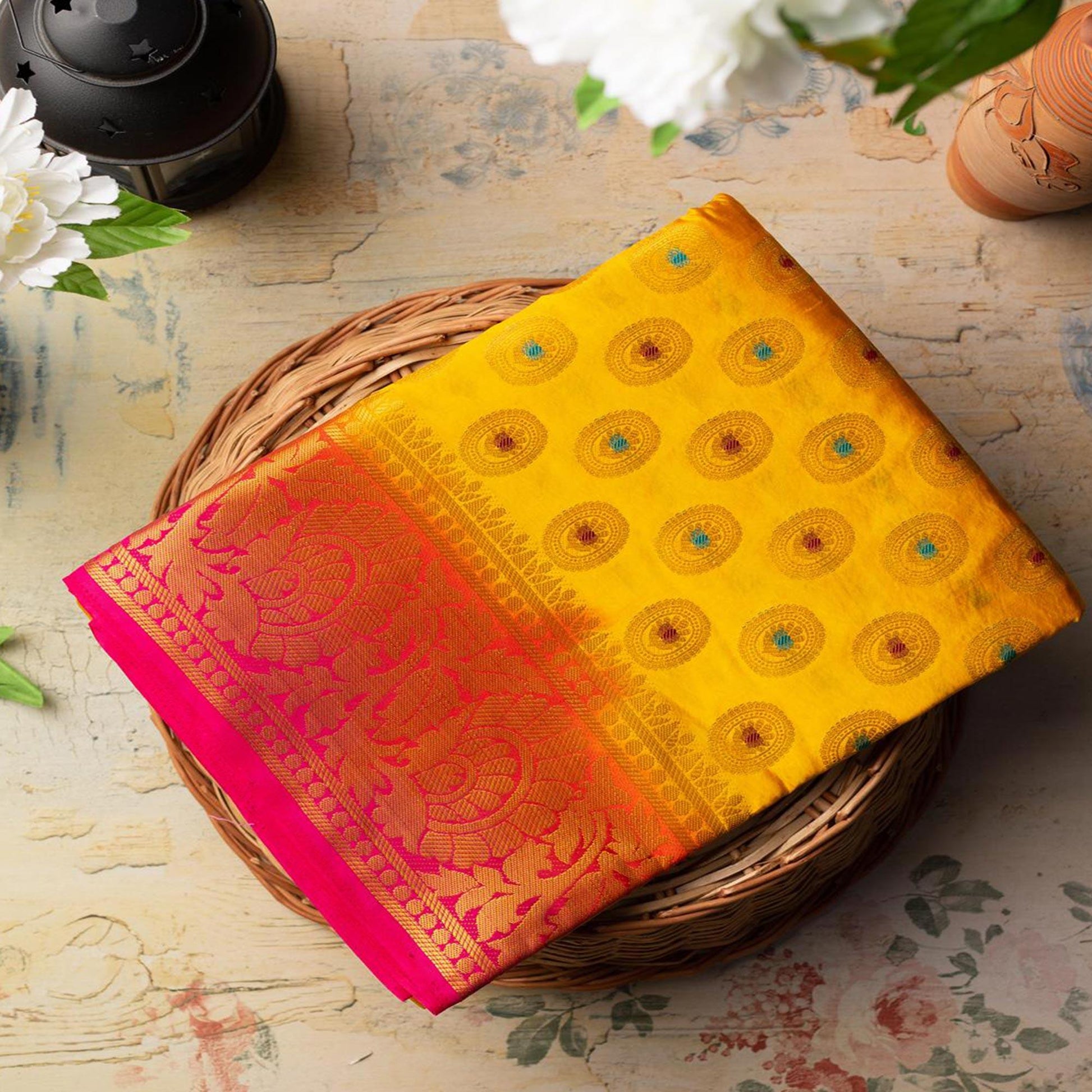 Mesmerising Yellow Colored Festive Wear Woven Art Silk Saree