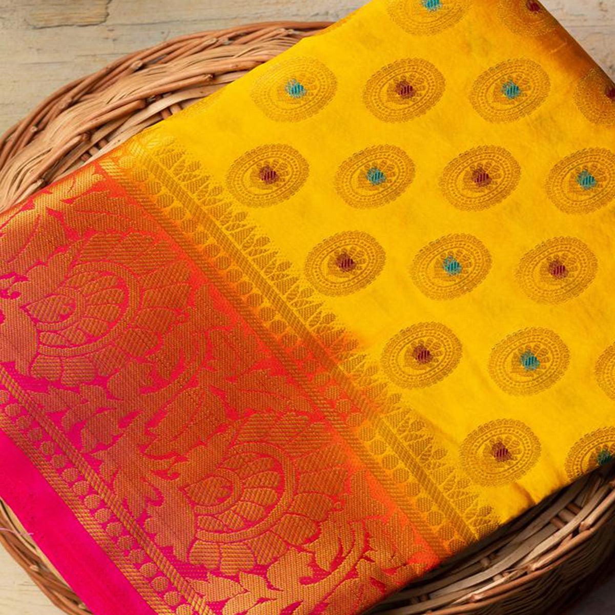 Mesmerising Yellow Colored Festive Wear Woven Art Silk Saree