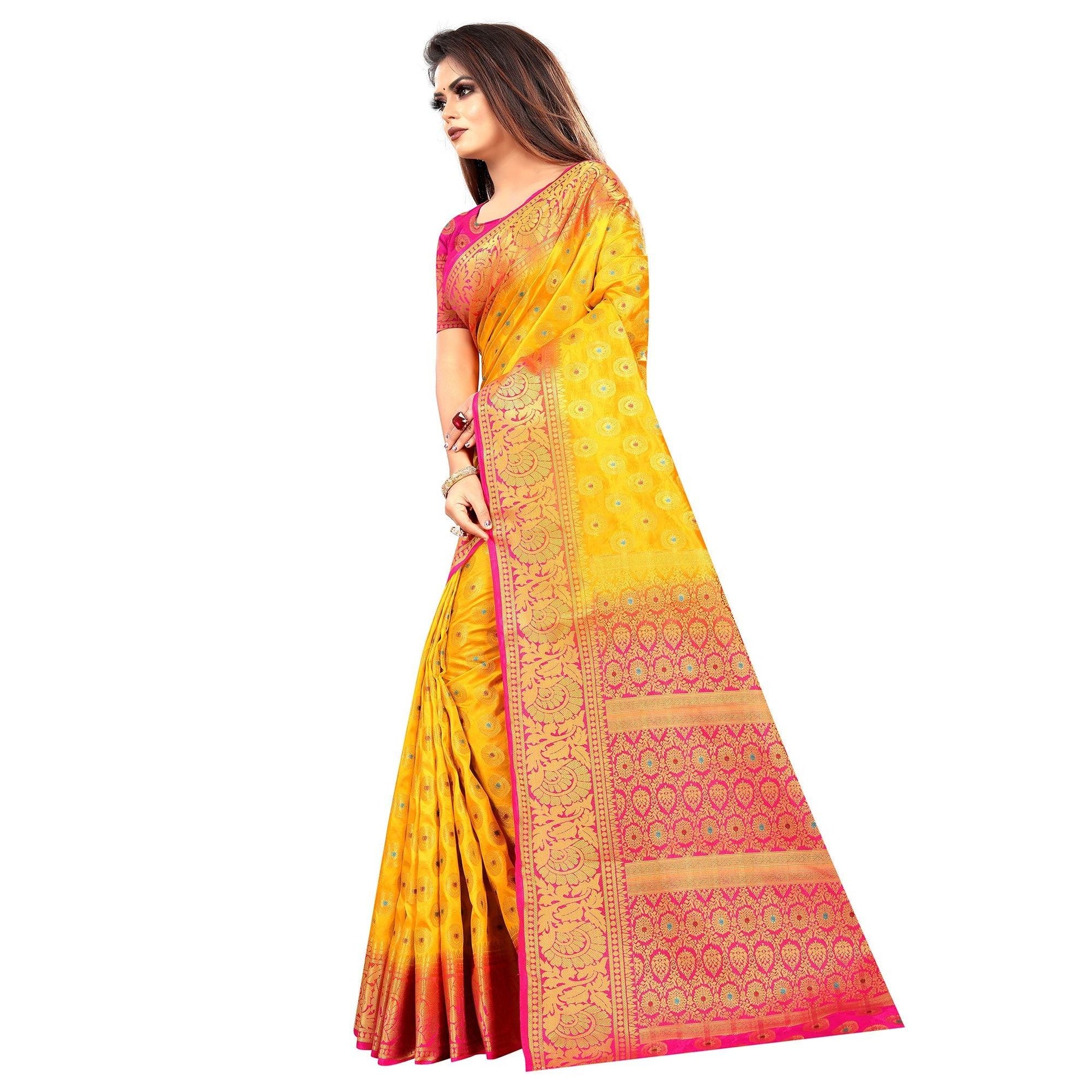 Mesmerising Yellow Colored Festive Wear Woven Art Silk Saree