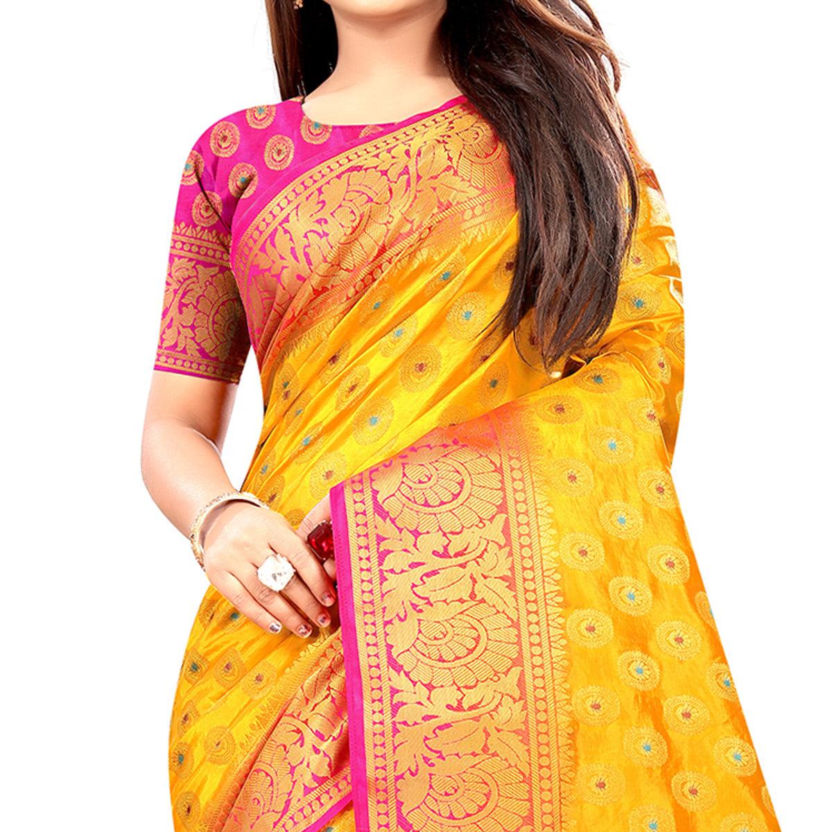 Mesmerising Yellow Colored Festive Wear Woven Art Silk Saree