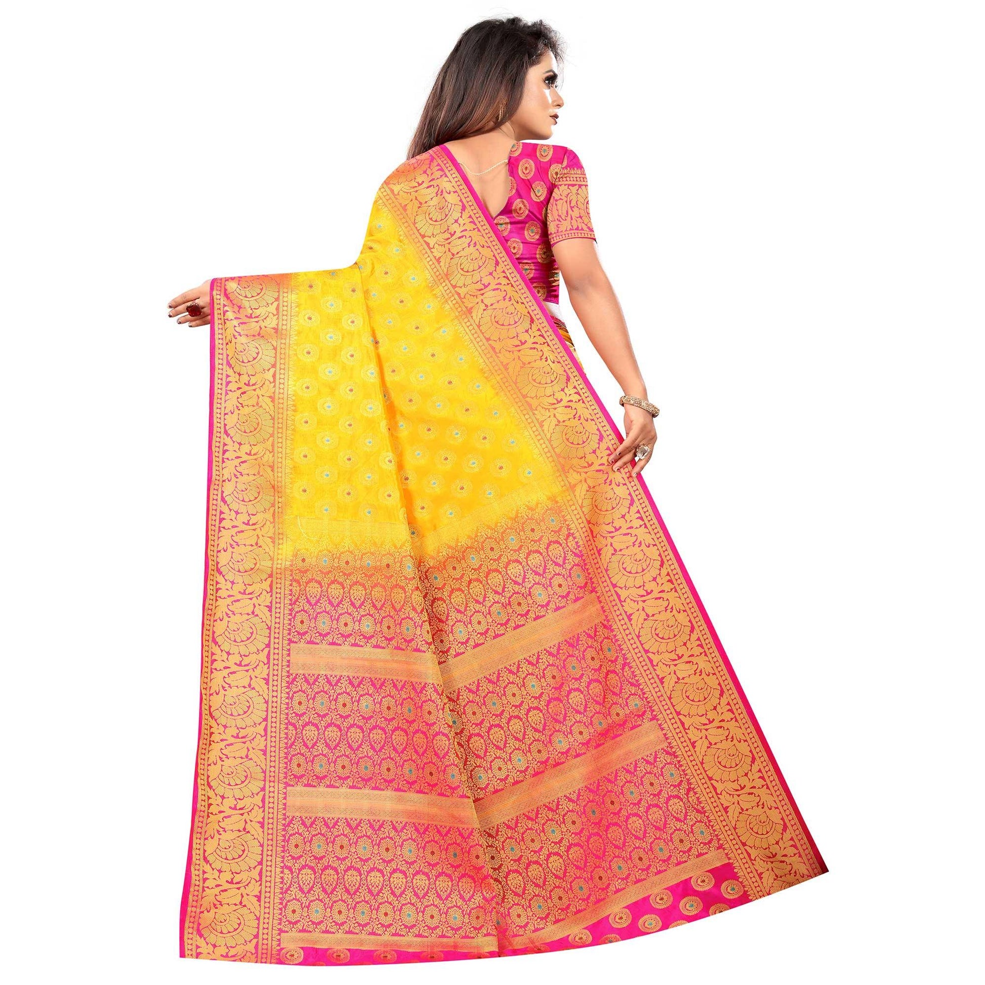 Mesmerising Yellow Colored Festive Wear Woven Art Silk Saree