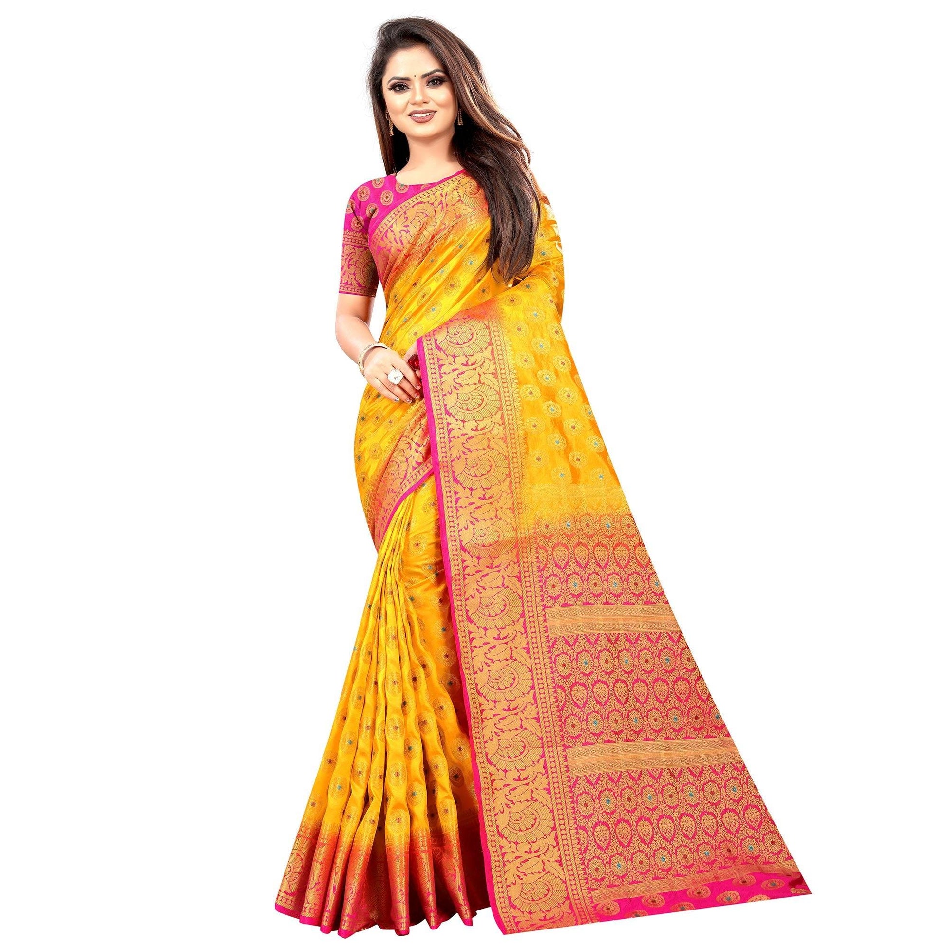 Mesmerising Yellow Colored Festive Wear Woven Art Silk Saree