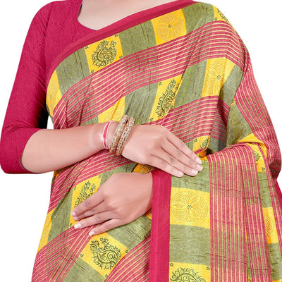 Mesmerising Yellow - Pink Colored Casual Wear Printed Cotton Saree