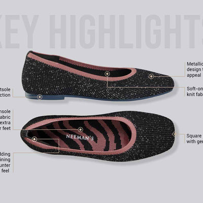 Metallic Square Flats : Black-Pink