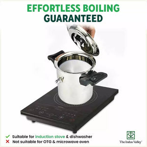 Stainless Steel Milk Cooker/ Boiler/ Pot with Handle+ Lid+ Knob+ Whistle, Premium Quality, 100% Toxin-free, Induction & Gas,  1 Litre