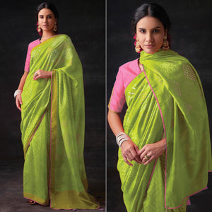 Mint Green Bandhani Printed Brasso Saree