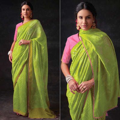 Mint Green Bandhani Printed Brasso Saree