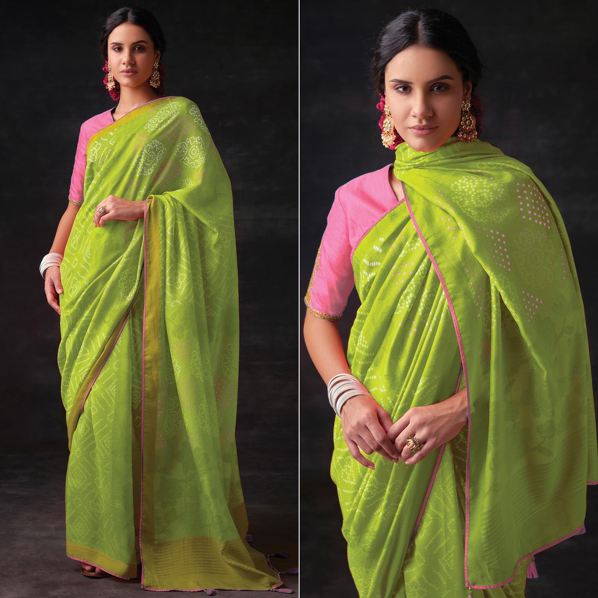 Mint Green Bandhani Printed Brasso Saree