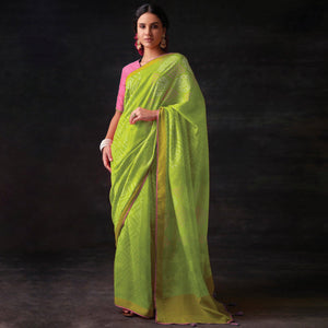 Mint Green Bandhani Printed Brasso Saree