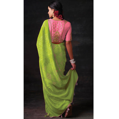 Mint Green Bandhani Printed Brasso Saree
