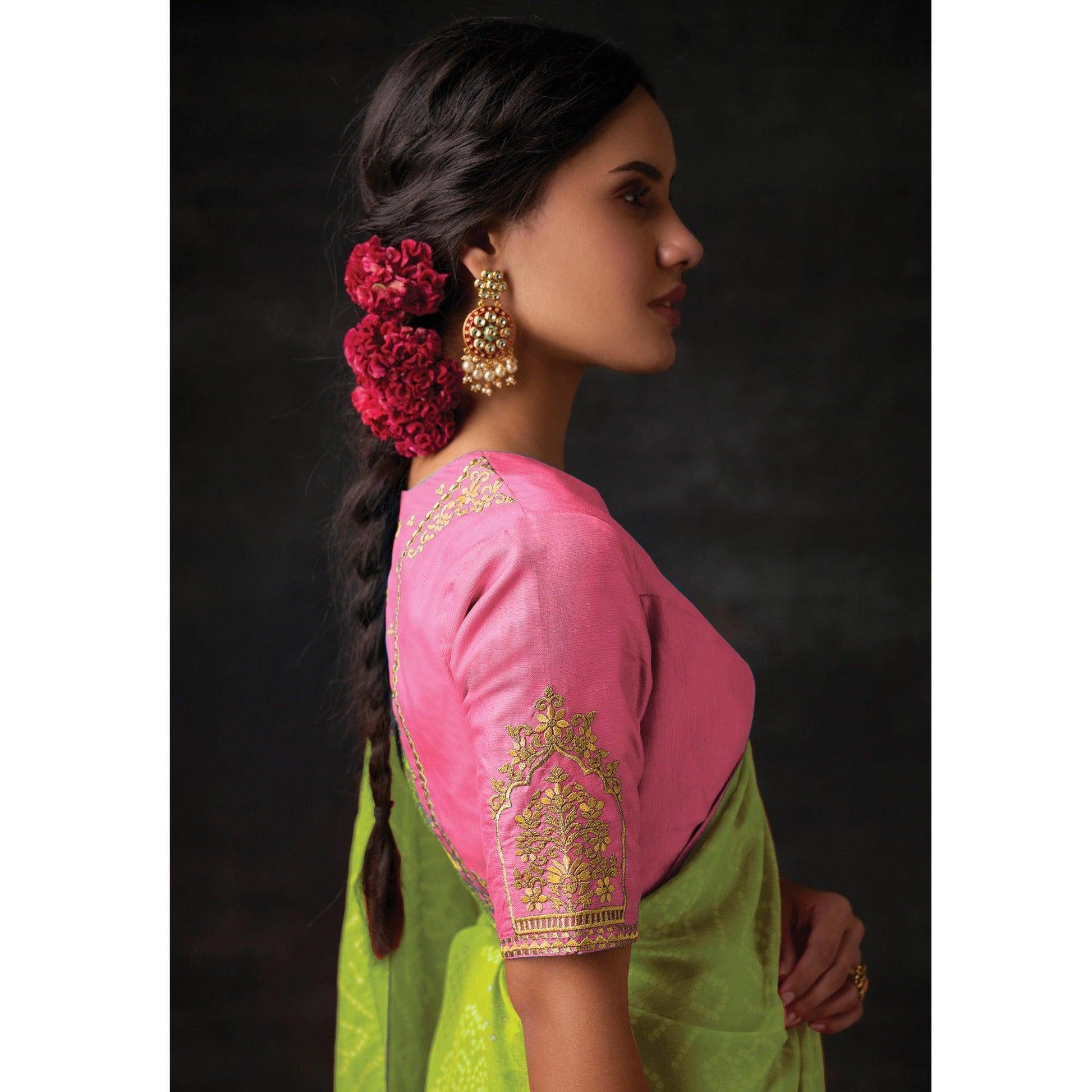 Mint Green Bandhani Printed Brasso Saree