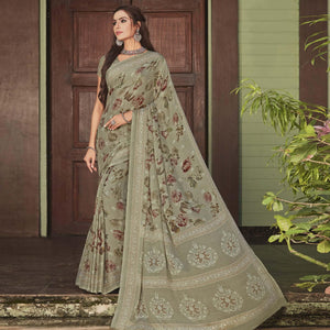 Mint Green Casual Wear Printed Crepe Saree