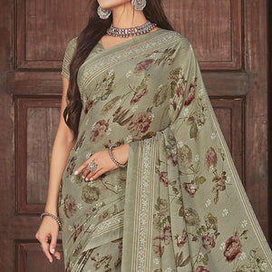 Mint Green Casual Wear Printed Crepe Saree