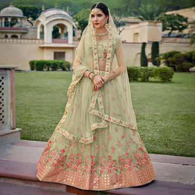 Mint Green Embellished & Embroidered Net Lehenga Choli