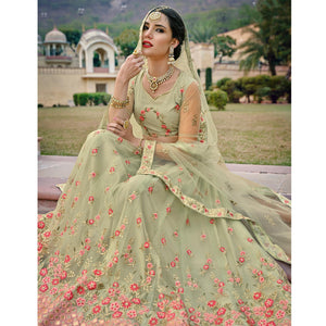 Mint Green Embellished & Embroidered Net Lehenga Choli
