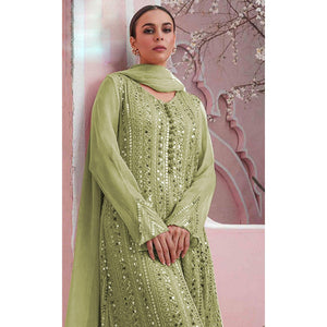 Mint-Green Embellished With Embroidered Georgette Palazzo Suit
