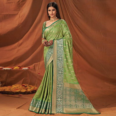 Mint Green Festive Wear Woven Silk Saree