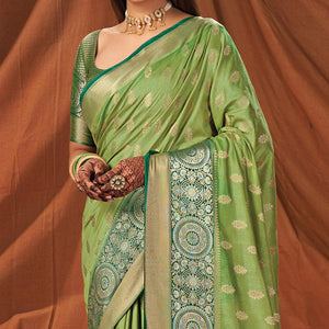Mint Green Festive Wear Woven Silk Saree
