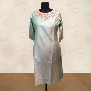 Mint Green Floral Embroidered Art Silk Kurti