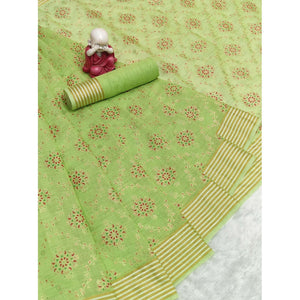 Mint-Green Floral Printed Pure Cotton Saree