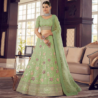 Mint Green Party Wear Embroidered Organza Lehenga Choli