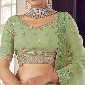 Mint Green Party Wear Embroidered Organza Lehenga Choli