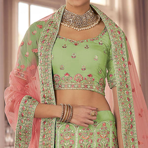 Mint Green Party Wear Embroidered Organza Lehenga Choli