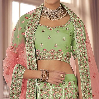 Mint Green Party Wear Embroidered Organza Lehenga Choli