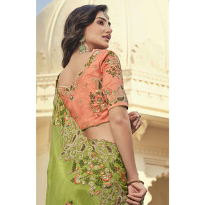 Mint Green Party Wear Embroidered Satin Saree