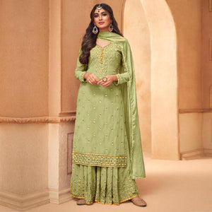 Mint Green Partywear Designer Embroidery Heavy Faux Georgette  Salwar suit