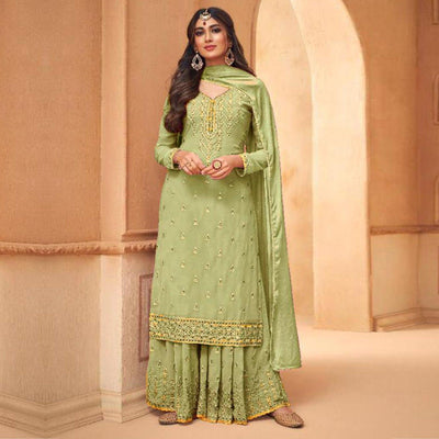Mint Green Partywear Designer Embroidery Heavy Faux Georgette  Salwar suit