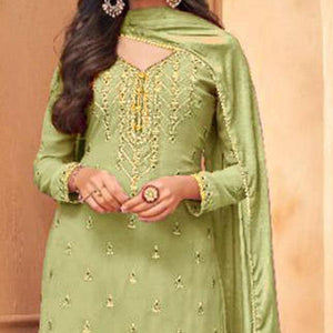 Mint Green Partywear Designer Embroidery Heavy Faux Georgette  Salwar suit