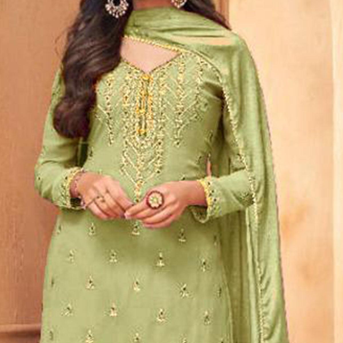 Mint Green Partywear Designer Embroidery Heavy Faux Georgette  Salwar suit