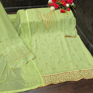 Mint Green Partywear Designer Embroidery Heavy Faux Georgette  Salwar suit