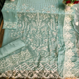 Mint Green Partywear Embroidered Faux Georgette Straight Pakistani Suit