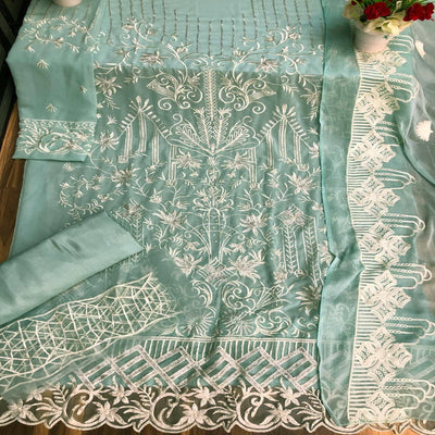 Mint Green Partywear Embroidered Faux Georgette Straight Pakistani Suit