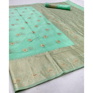 Mint Green Partywear Woven Chanderi Saree