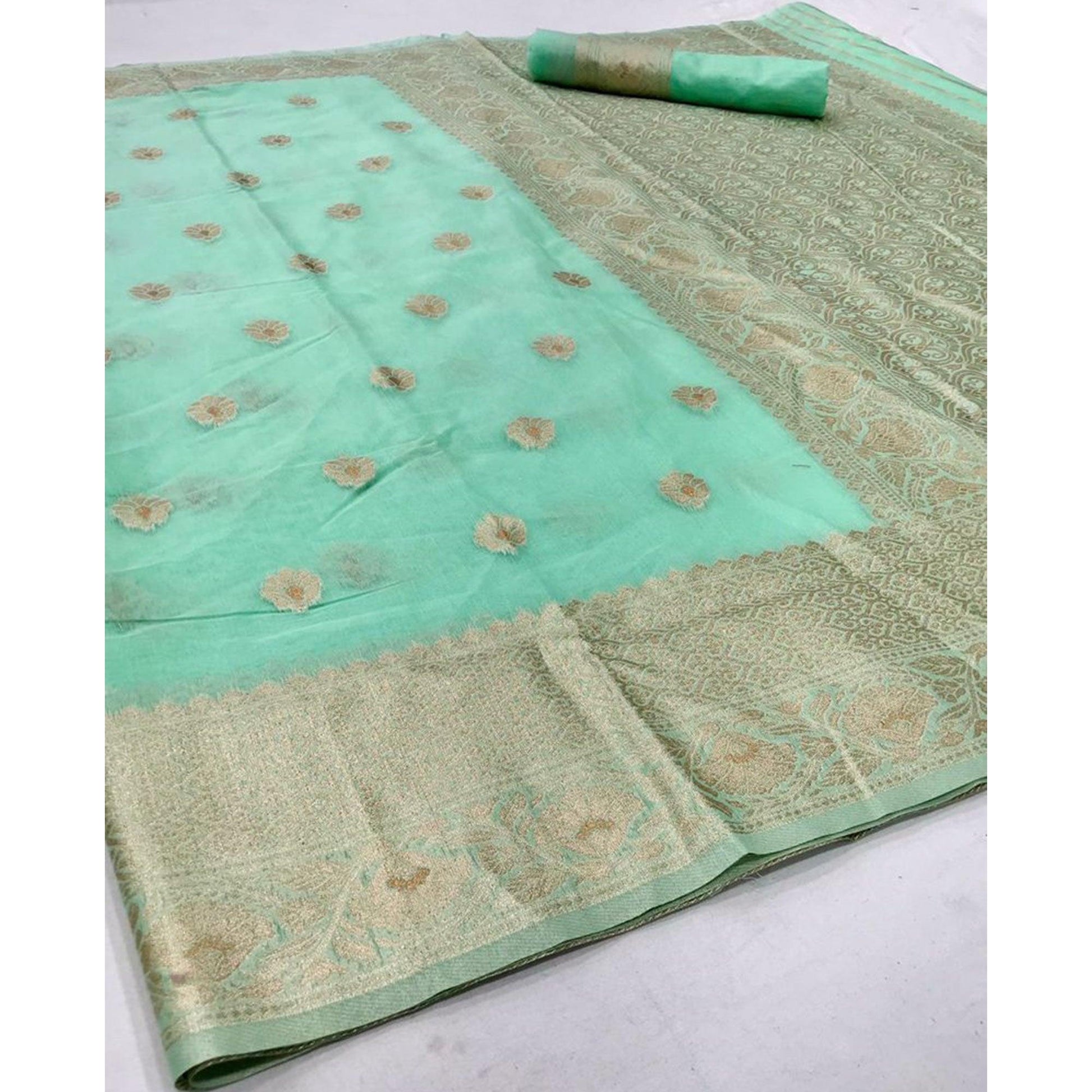 Mint Green Partywear Woven Chanderi Saree