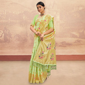 Mint Green Partywear Woven Silk Saree