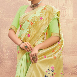 Mint Green Partywear Woven Silk Saree